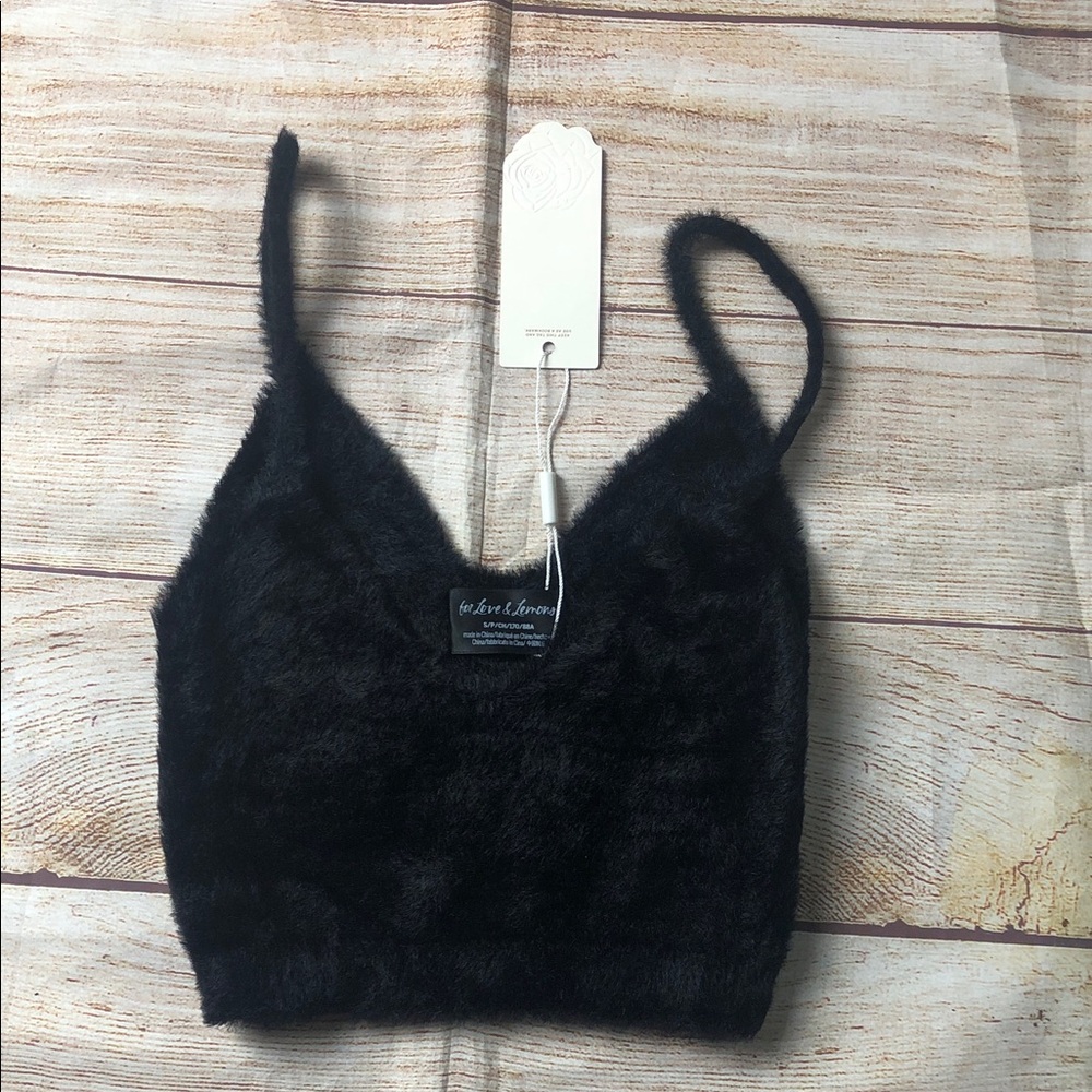 For Love And Lemons Black Fuzzy Top